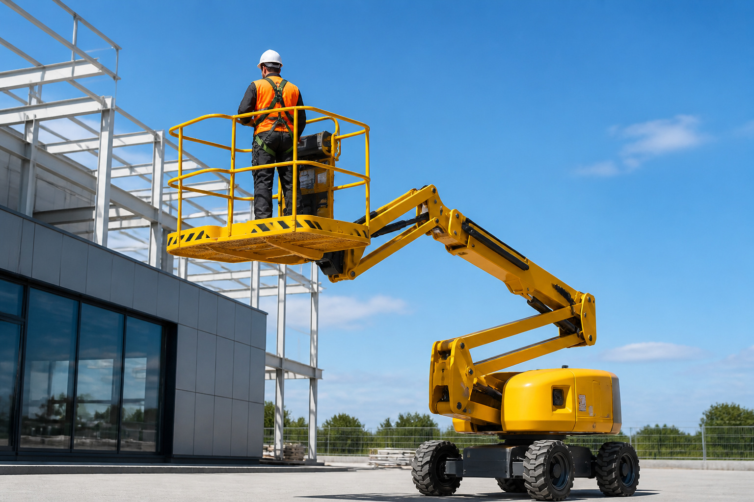 Travailleur sur nacelle elevatrice