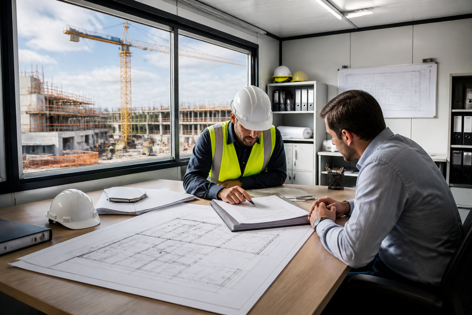Experts en construction discutent de plans