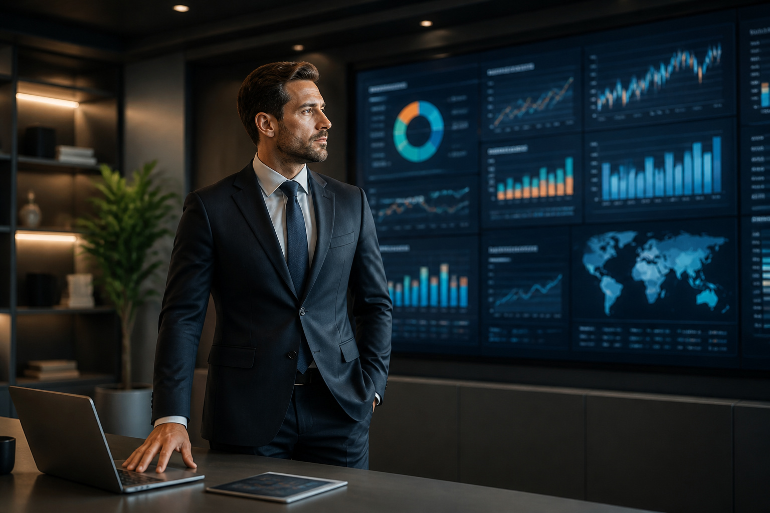 Analyst devant un ecran de donnees