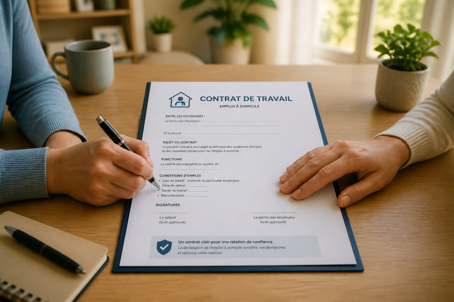 Signature dun contrat demploi a domicile