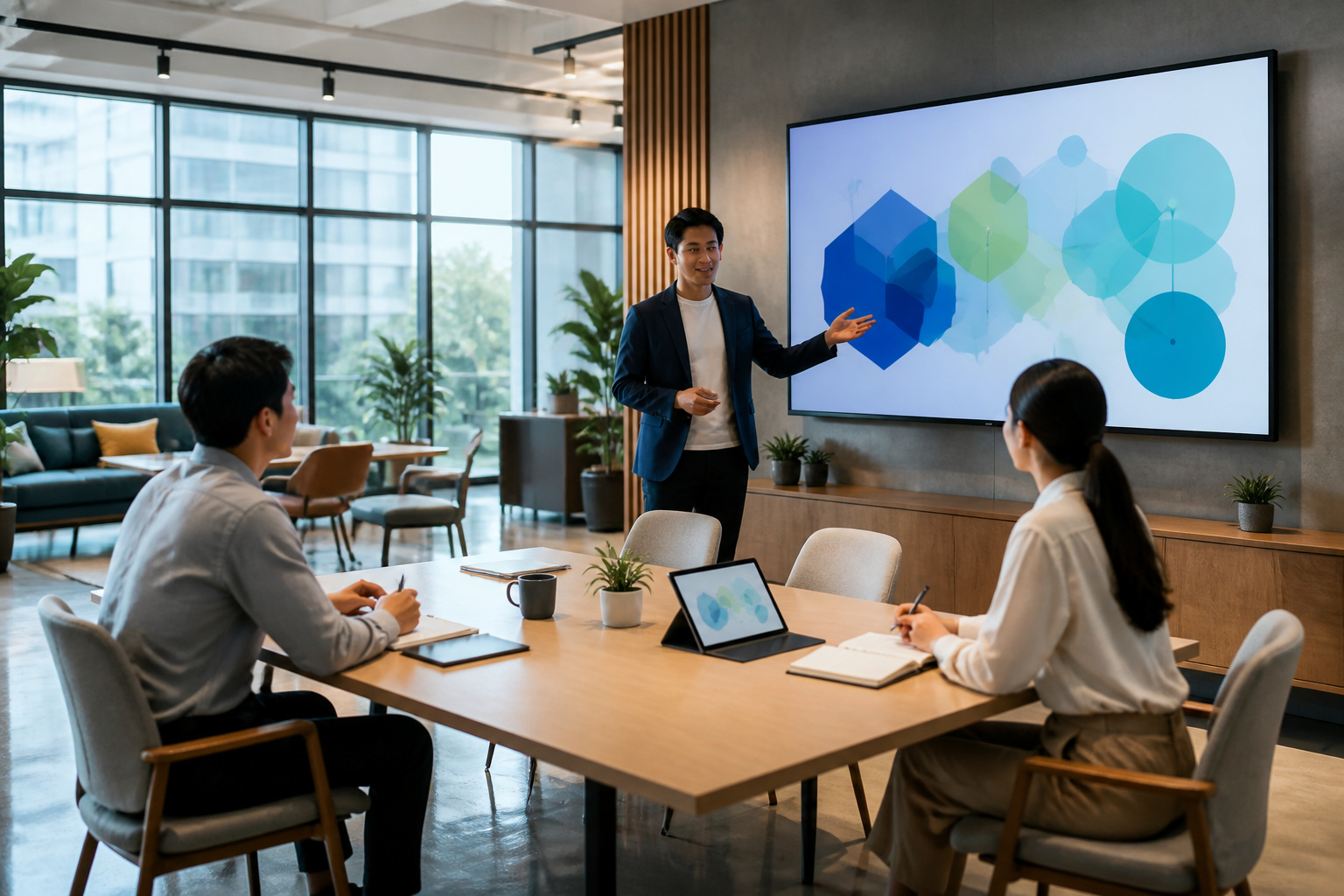 Reunion collaborative dans un espace de coworking moderne