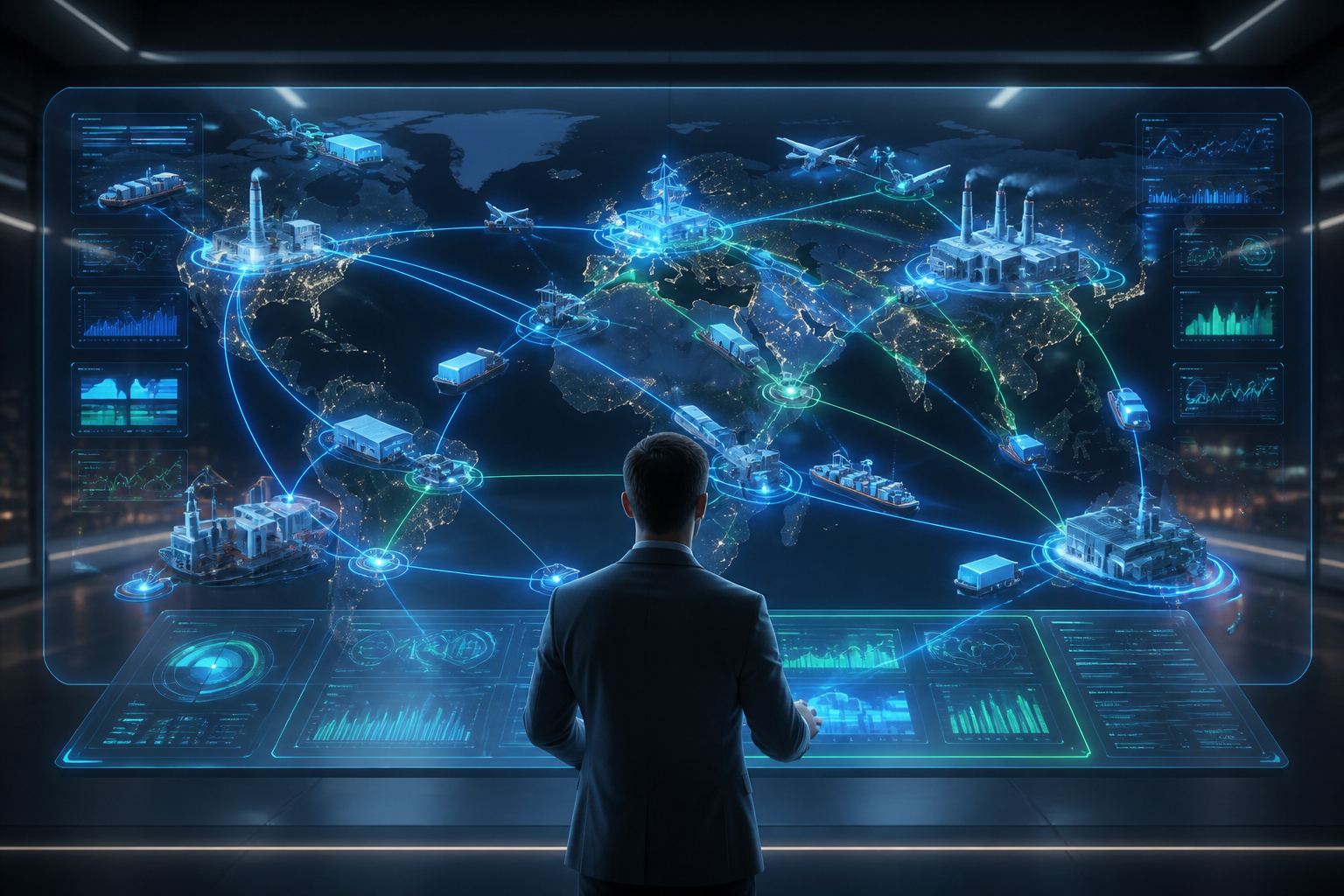 Reseau logistique mondial futuriste