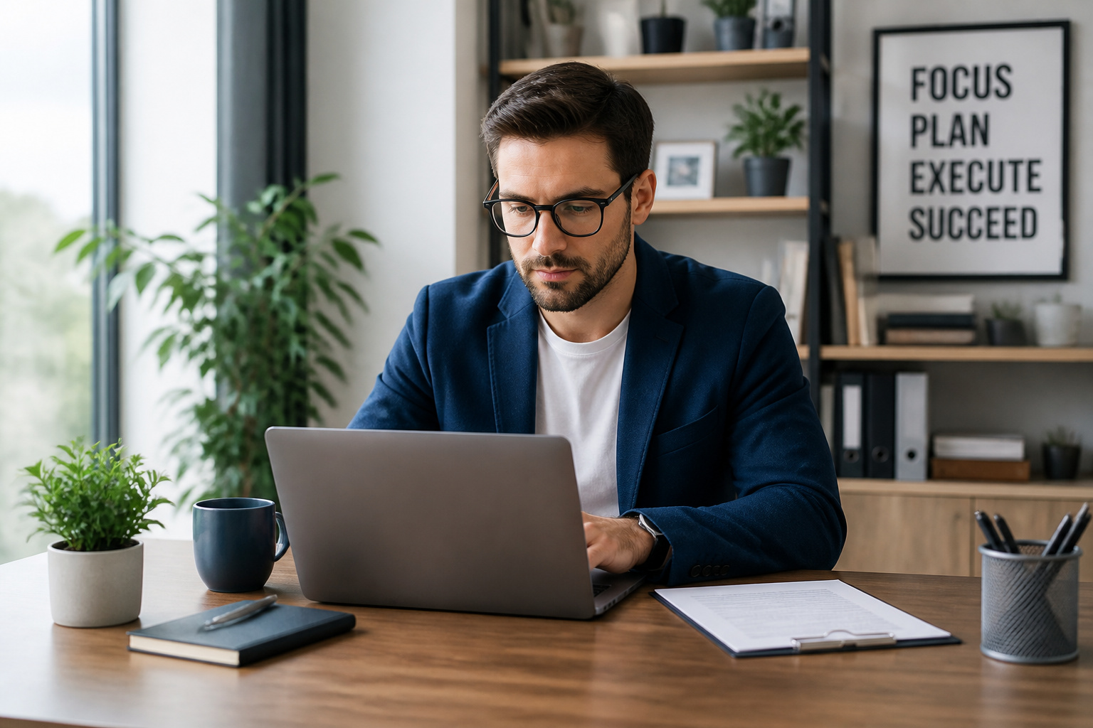 Homme daffaires concentre sur son travail