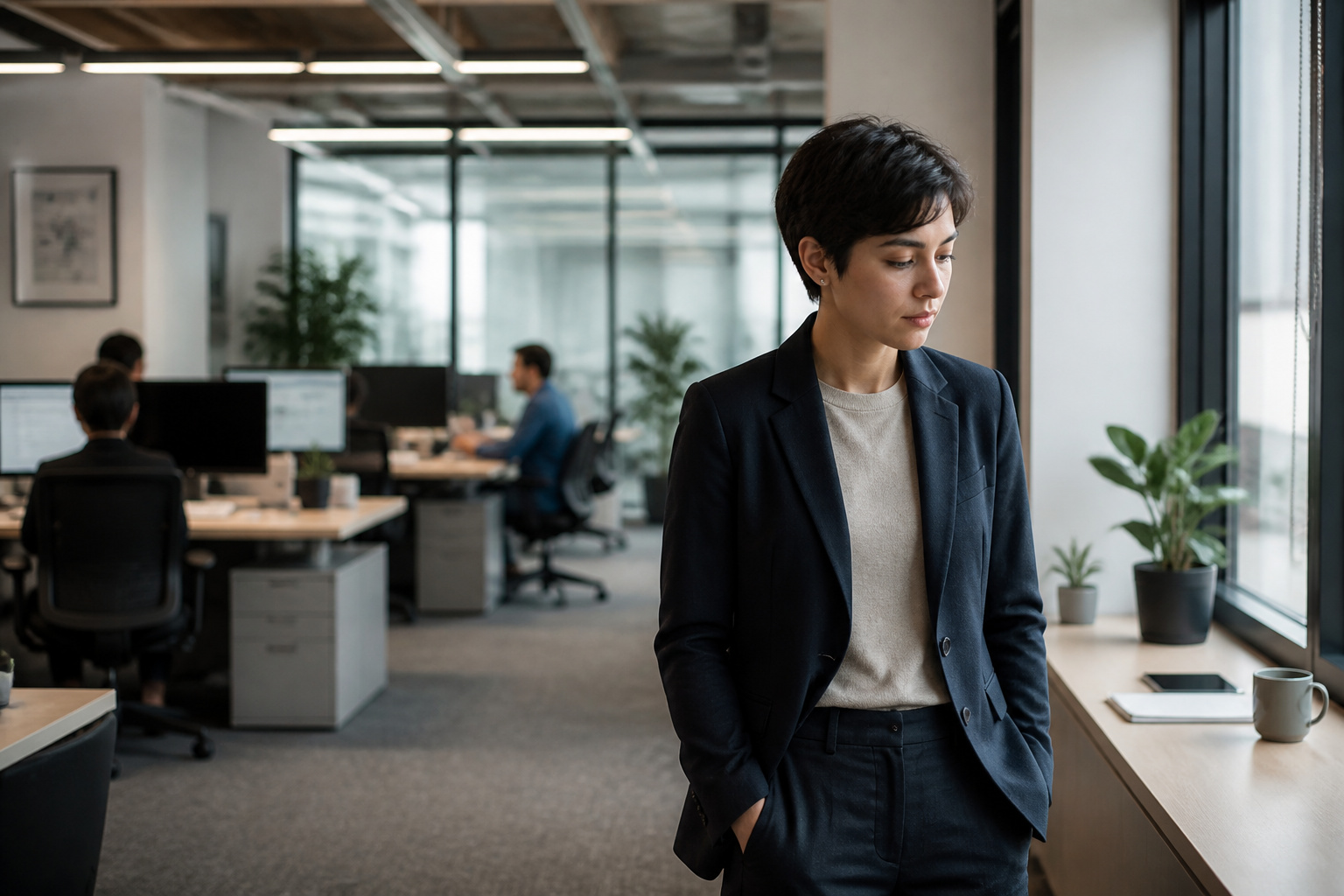 Reflexion professionnelle dans un bureau moderne