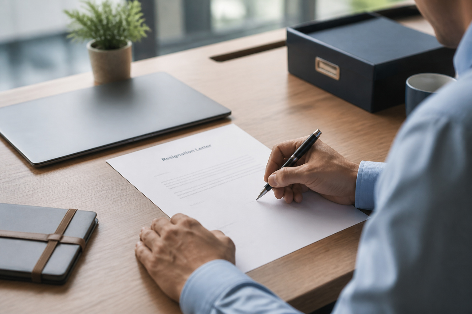 Lettre de demission sur un bureau moderne