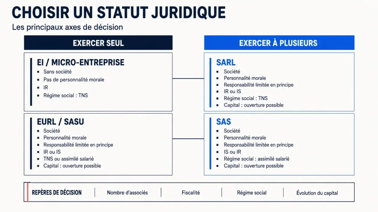 Infographie comparative sur le statut juridique d’une entreprise, de l’EI et de la micro-entreprise aux sociétés