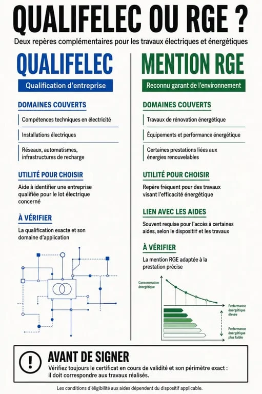 Infographie Qualifelec et RGE pour comprendre les qualifications d’une entreprise
