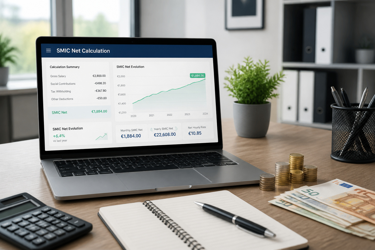 Calcul smic bureau moderne et financier
